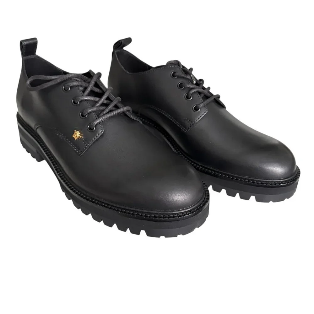 Versace 1014646 Men's Black 100% Leather Small Gold Logo‎ Medusa Derby Shoes, 44